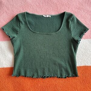 Lush Dark Green Ribbed Scoop Neck Crop Top